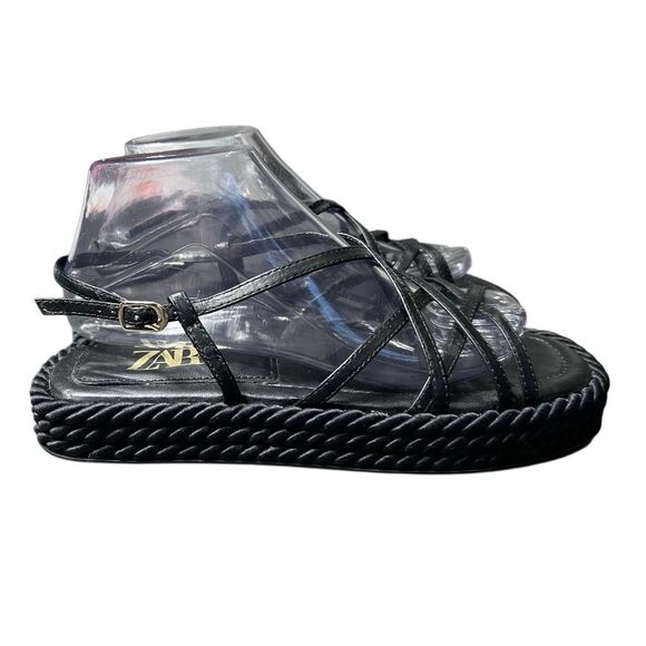 Zara black leather rope platform sandals Size 40 - Picture 3 of 13